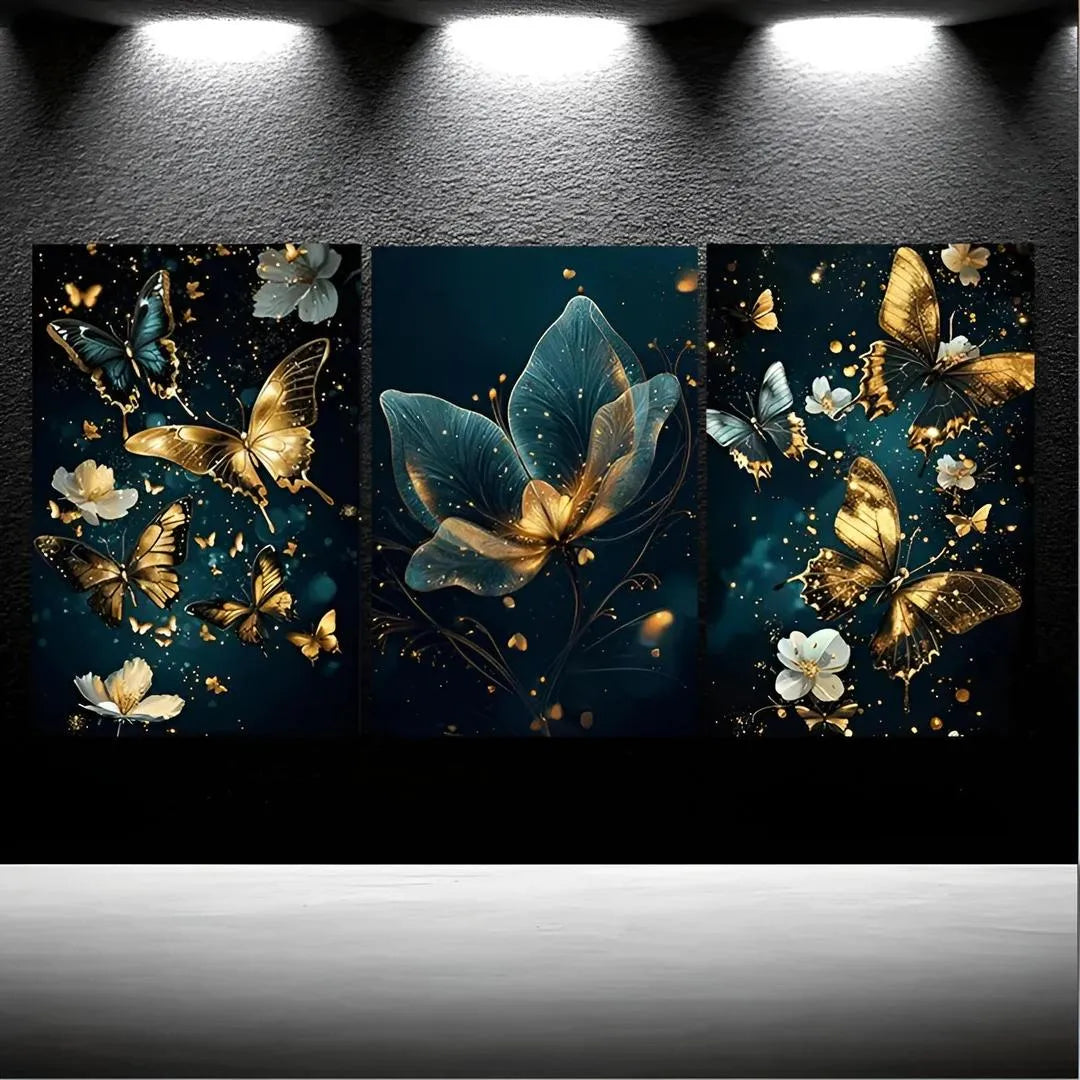 3-Piece Floral Wall Art Set Green MDF Frame Decor