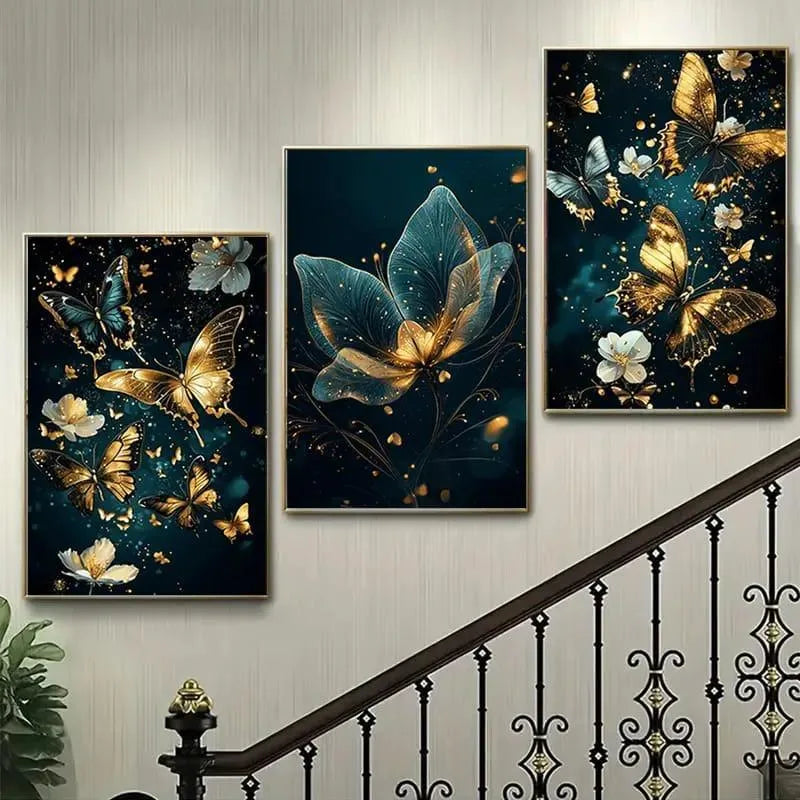 3-Piece Floral Wall Art Set Green MDF Frame Decor
