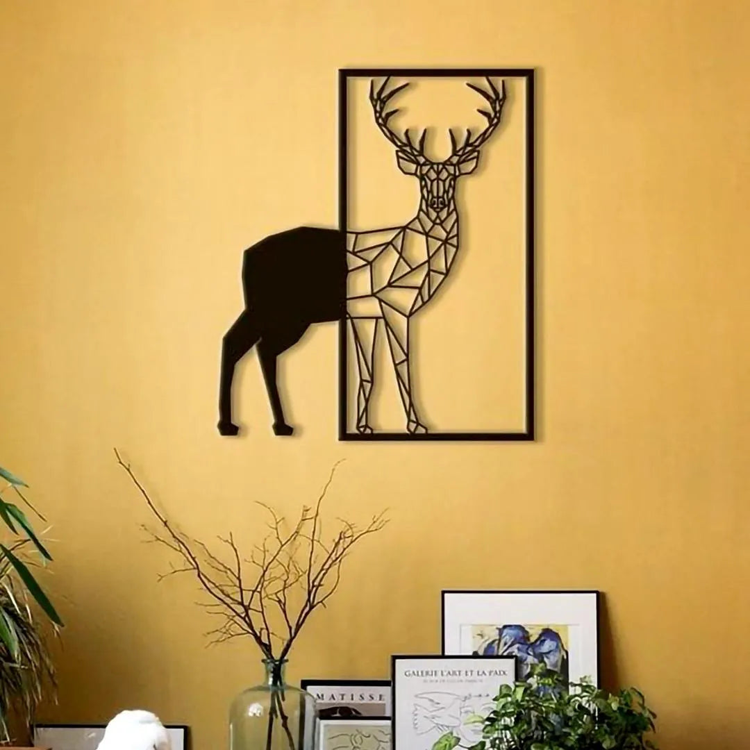 Black Deer Wall Art 15.5x16" MDF Decor