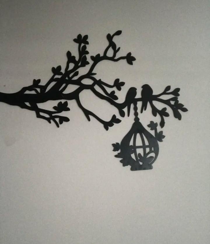 Black 3D Tree Wall Art with Birds Nest for Modern Home Decor