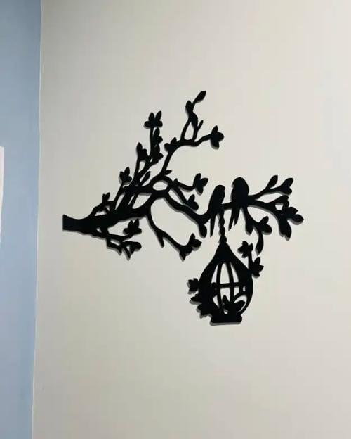 Black 3D Tree Wall Art with Birds Nest for Modern Home Decor