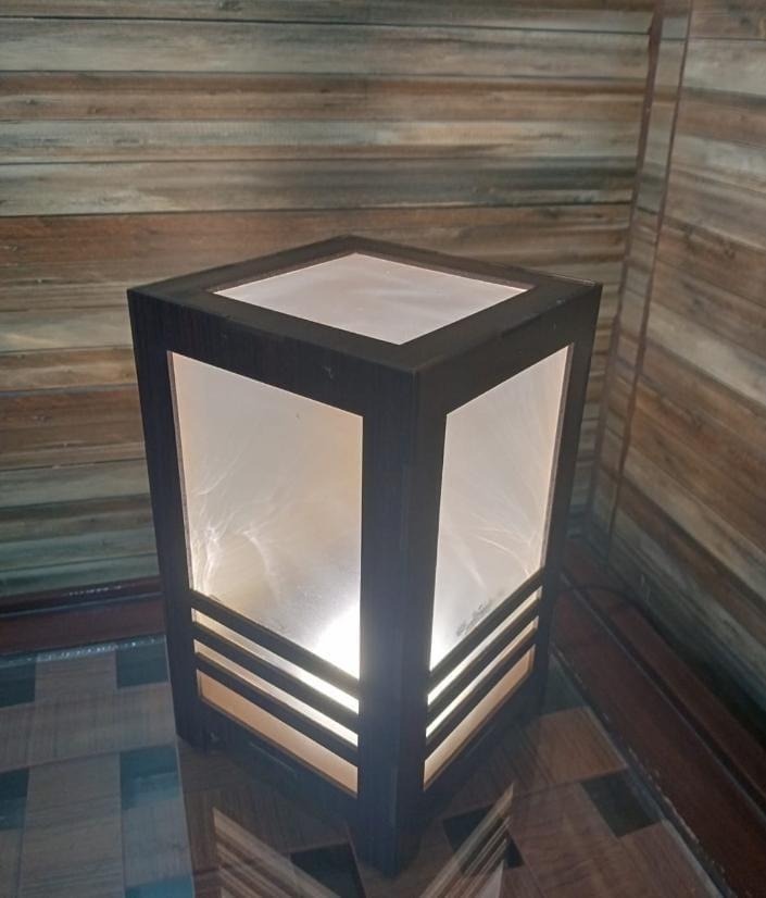 Rechargeable Wooden Table Lamp Black Golden Glow