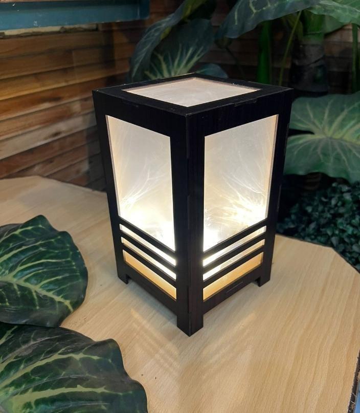 Rechargeable Wooden Table Lamp Black Golden Glow