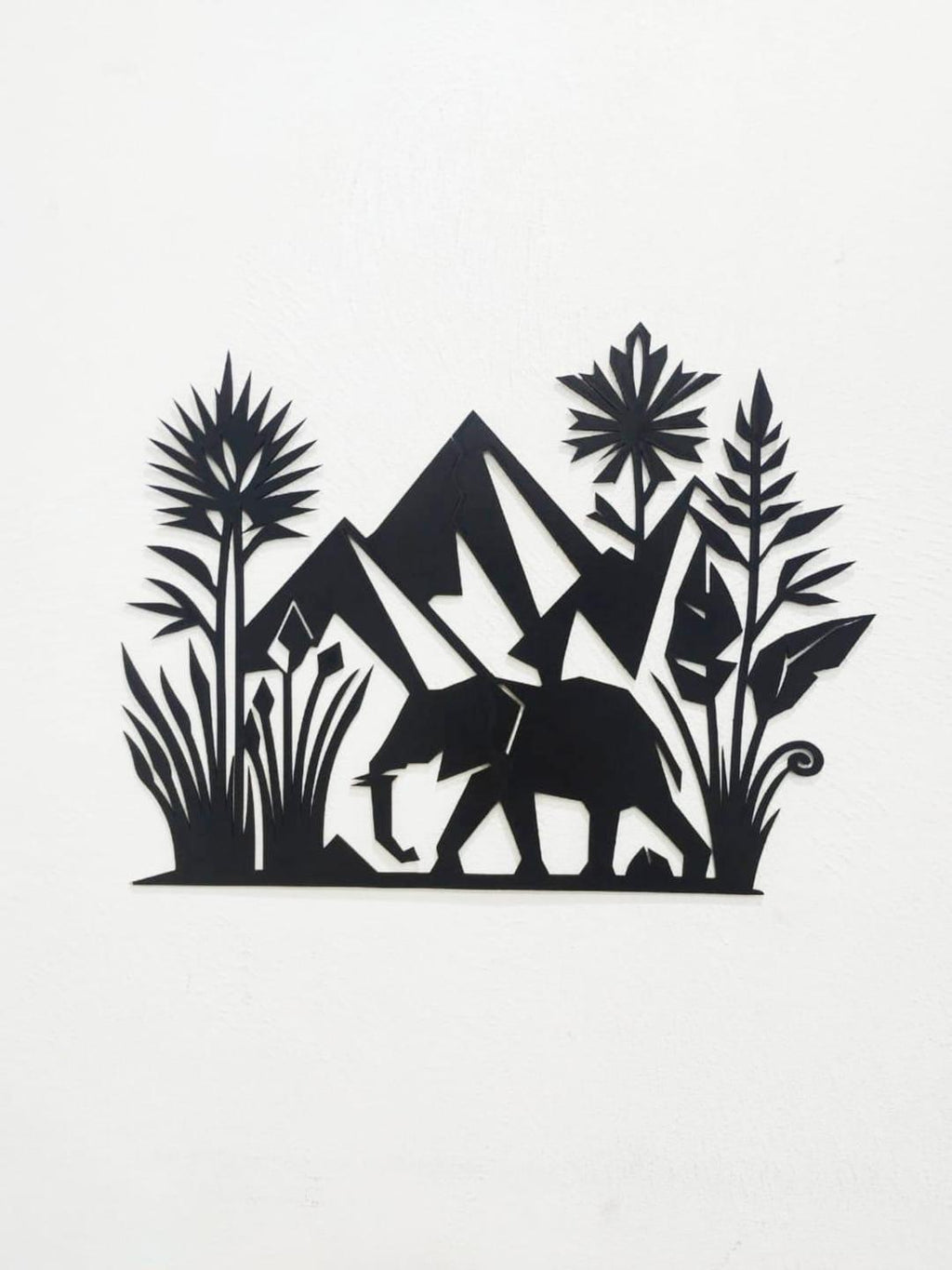 Forest Wall Art Wooden Decor Black Mountain Elephant 🐘