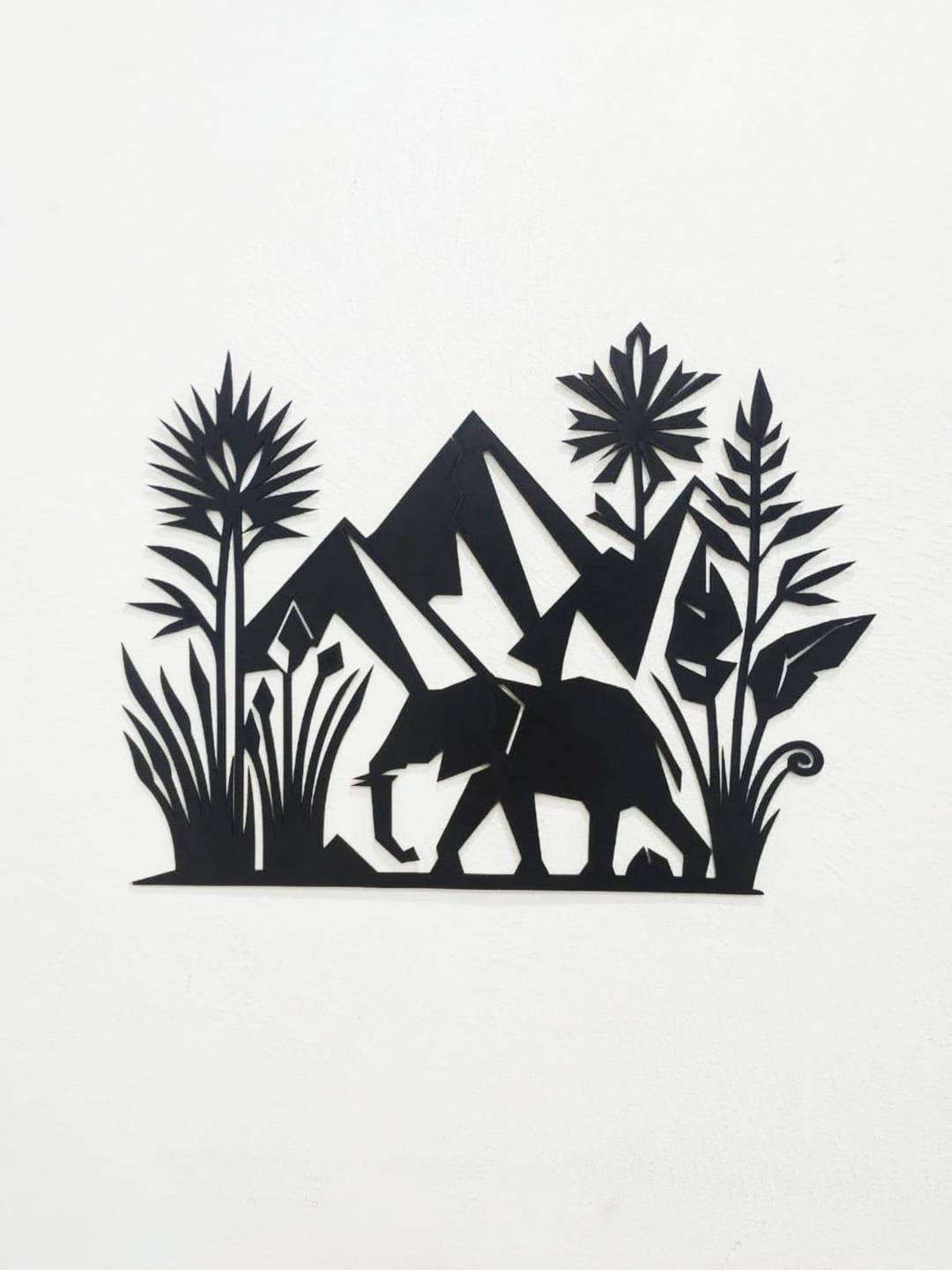 Forest Wall Art Wooden Decor Black Mountain Elephant 🐘