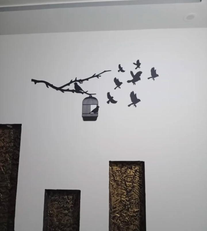 3D bird Wall Art Black MDF Modern Decor