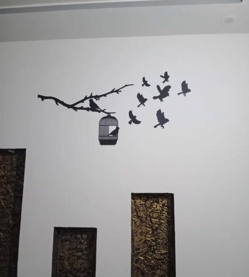 3D bird Wall Art Black MDF Modern Decor