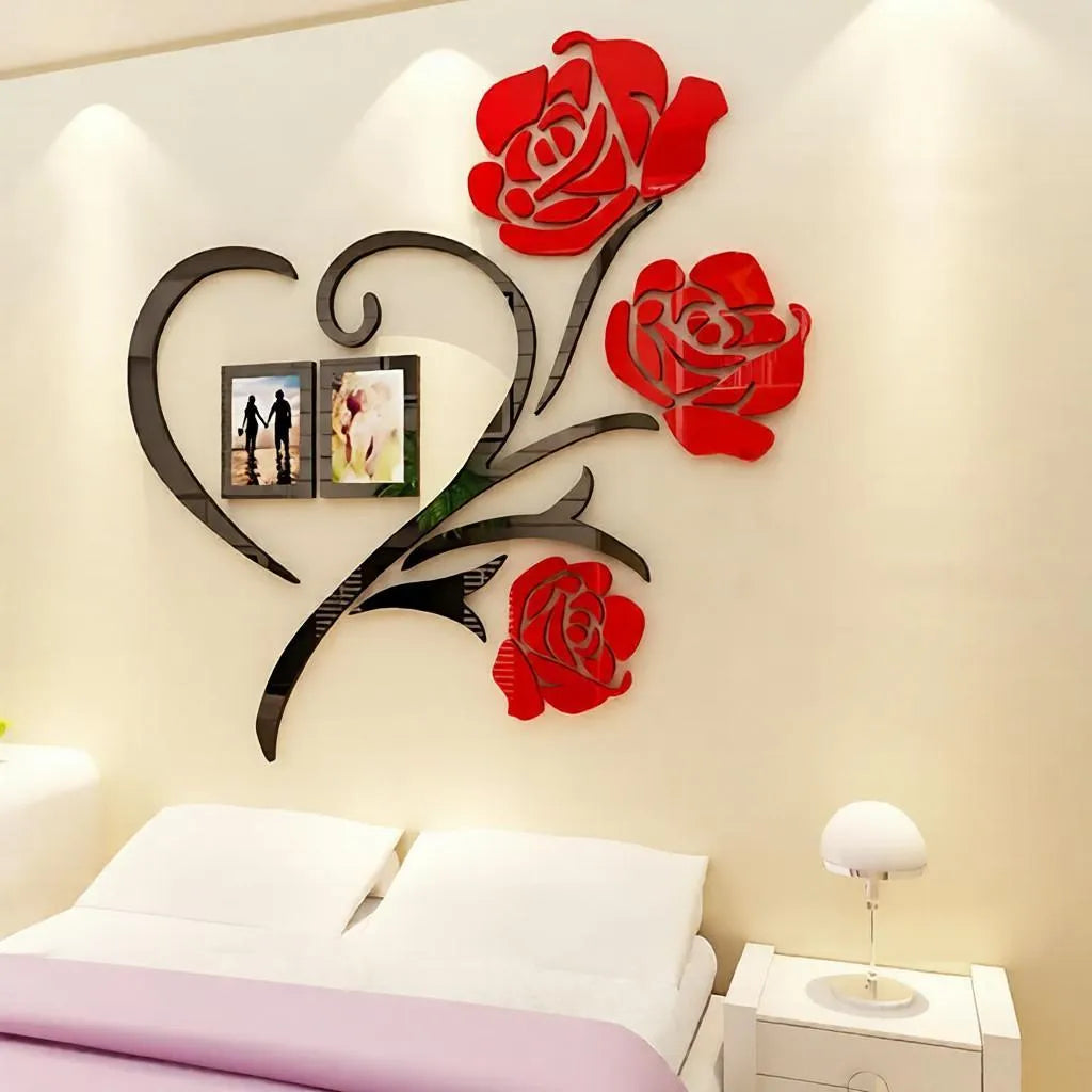Heart Shape Red Rose Wall Art With Photo Frames.