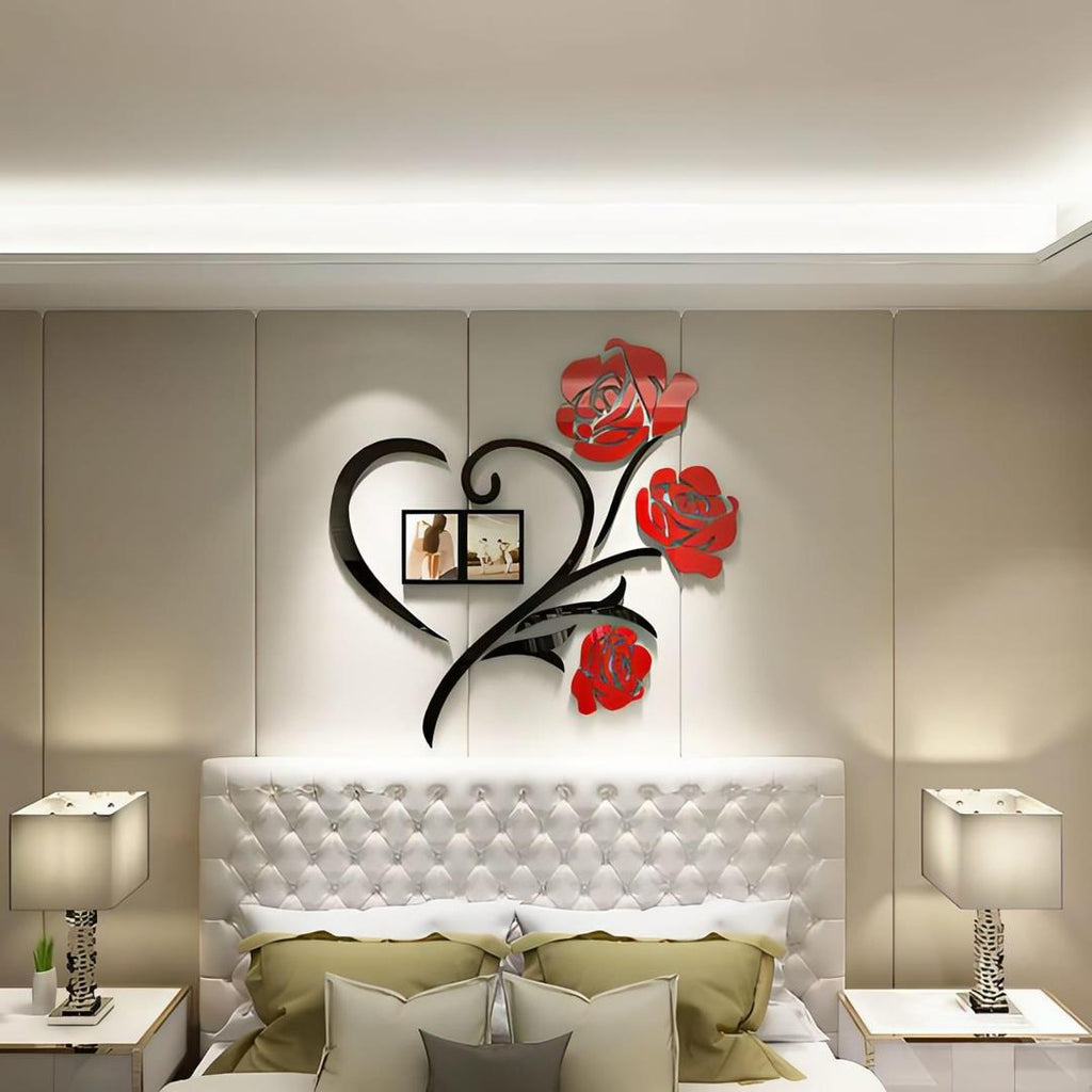 Heart Shape Red Rose Wall Art With Photo Frames.