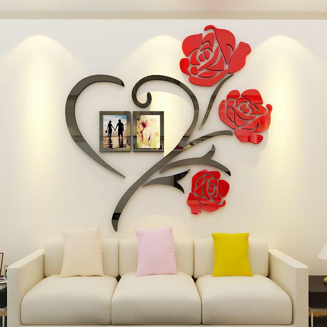 Heart Shape Red Rose Wall Art With Photo Frames.