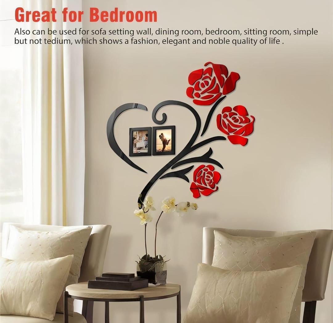 Heart Shape Red Rose Wall Art With Photo Frames.