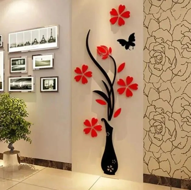 Red Black Floral Butterfly Wall art MDF