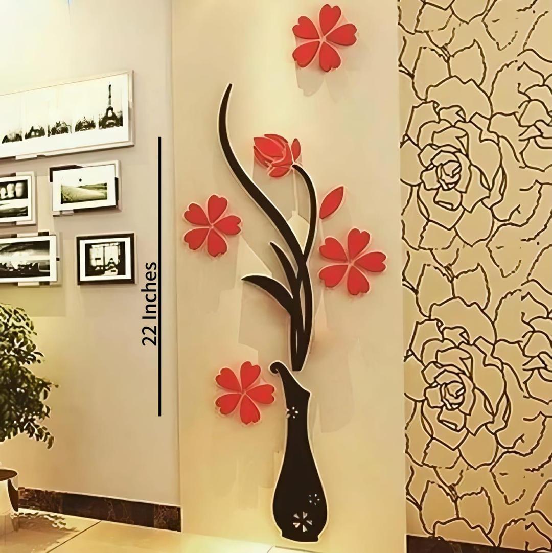 Red Black Floral Butterfly Wall art MDF
