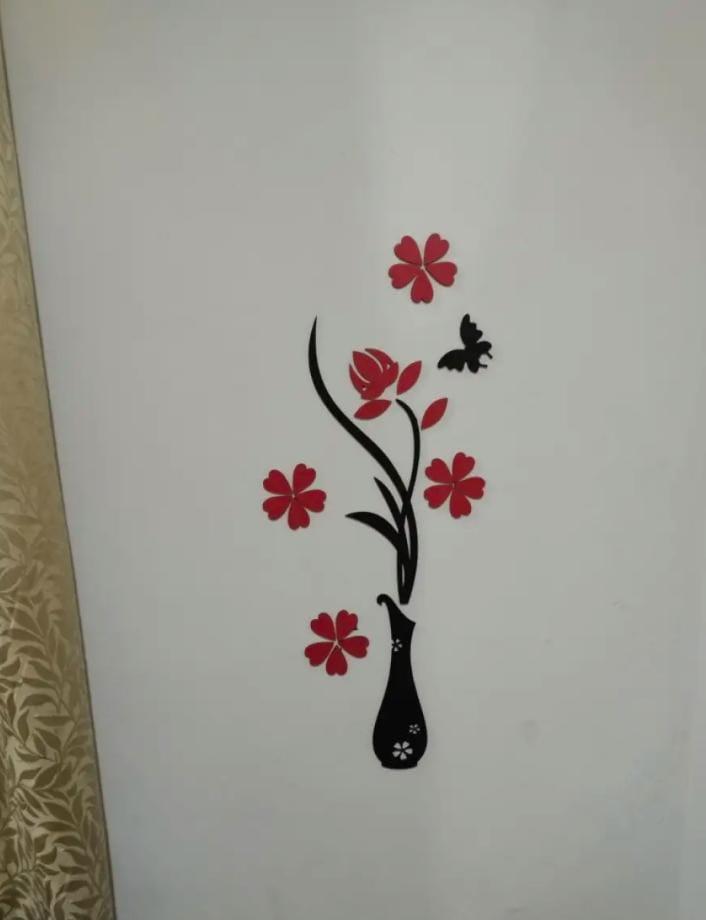 Red Black Floral Butterfly Wall art MDF