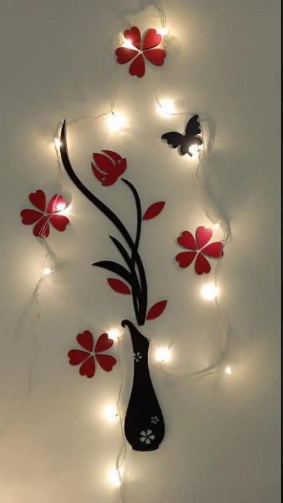 Red Black Floral Butterfly Wall art MDF