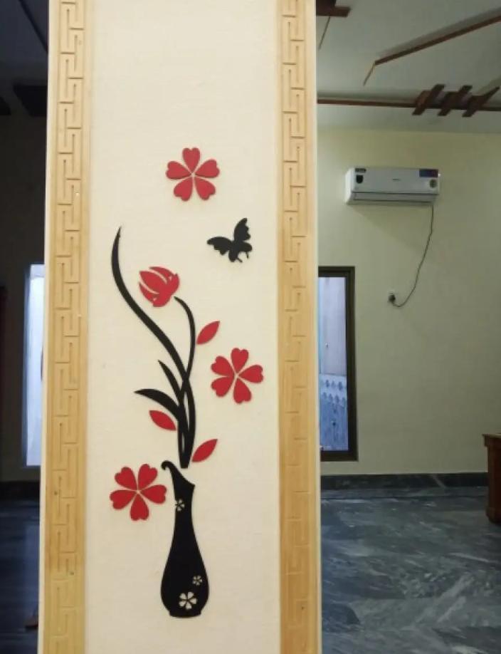 Red Black Floral Butterfly Wall art MDF