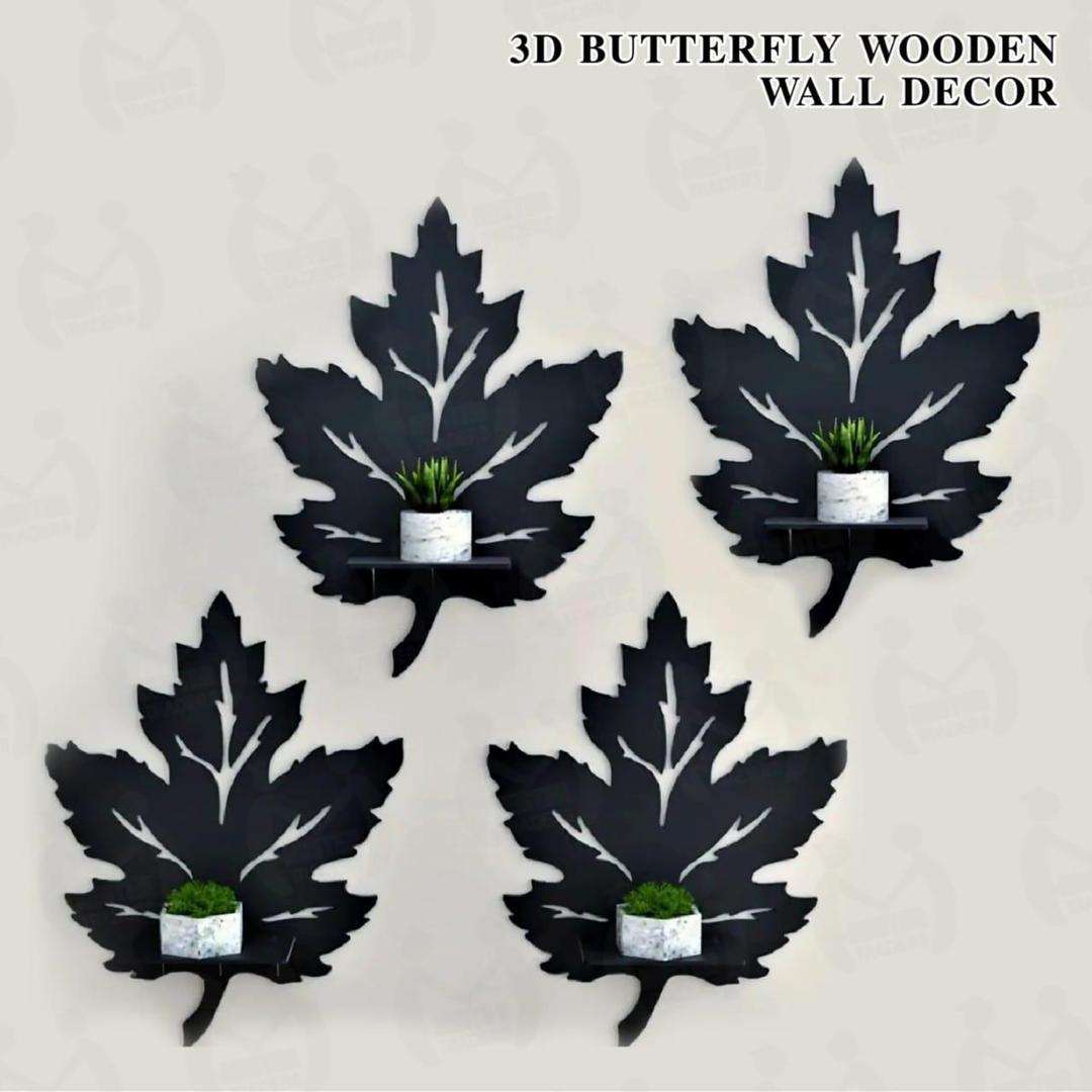 Black 3D Leaf Wall shelves Set of 4 MDF