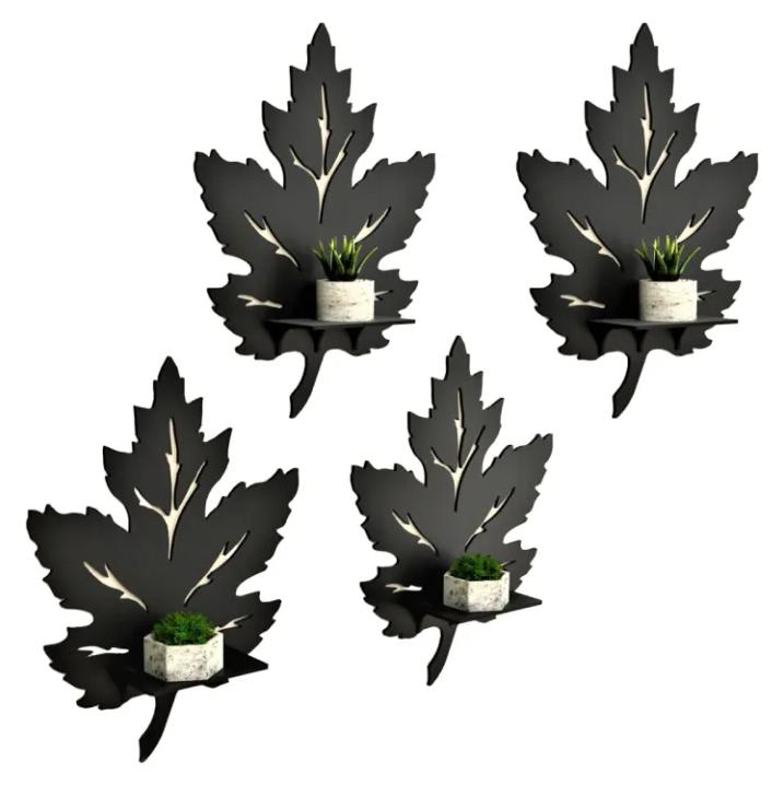 Black 3D Leaf Wall shelves Set of 4 MDF