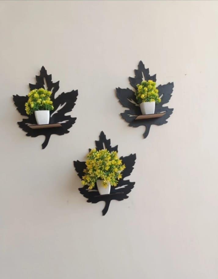 Black 3D Leaf Wall shelves Set of 4 MDF