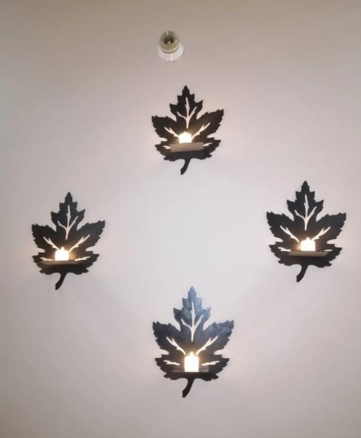 Black 3D Leaf Wall shelves Set of 4 MDF