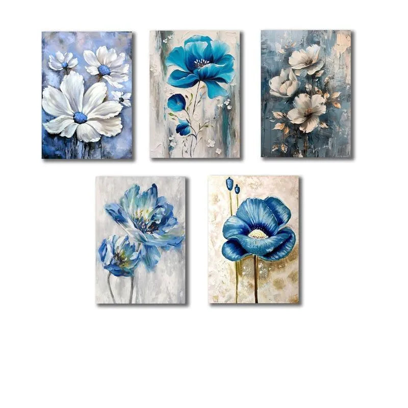 5 piece blue floral Wall Art Set For home decor
