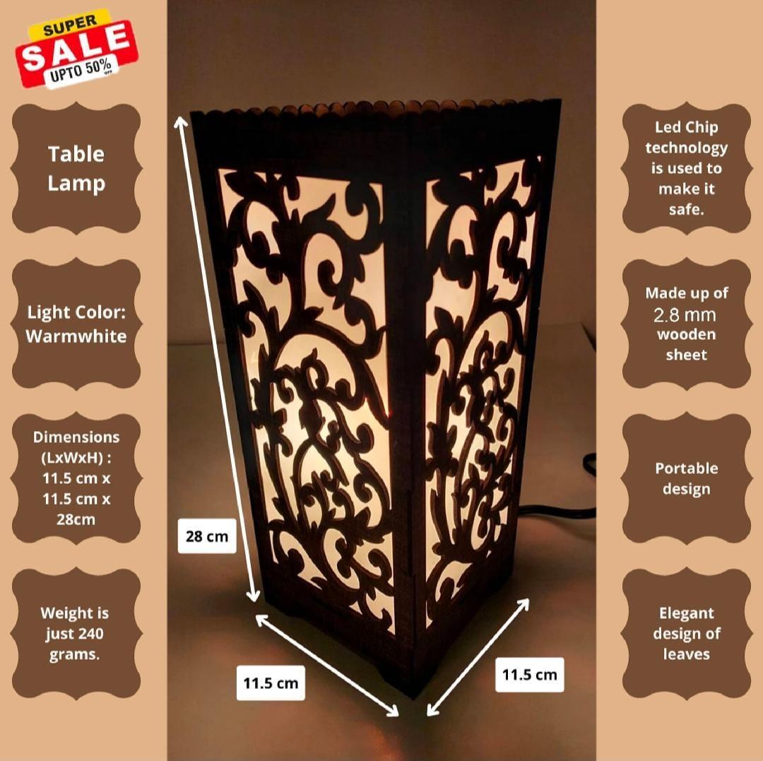 Leaf Design Wooden Table lamp Warm LED Set of Two