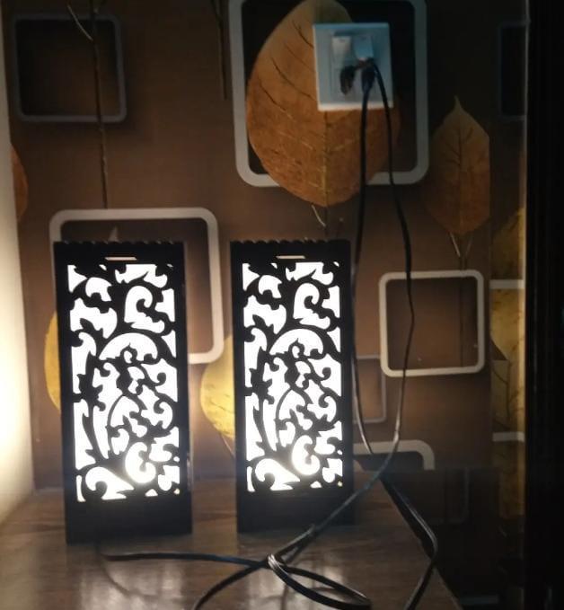 Leaf Design Wooden Table lamp Warm LED Set of Two