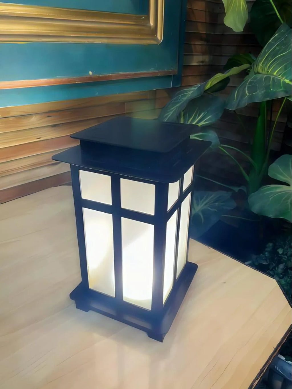 Single Piece Wooden Soler Lamp with soft Golden Glow