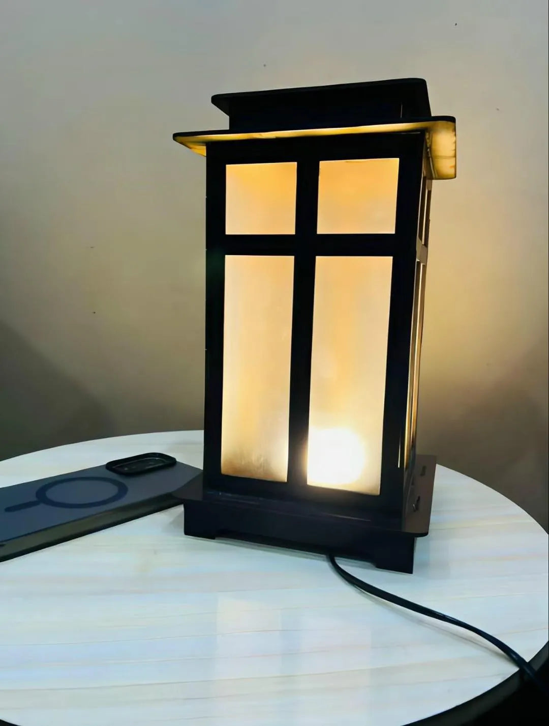 Single Piece Wooden Soler Lamp with soft Golden Glow