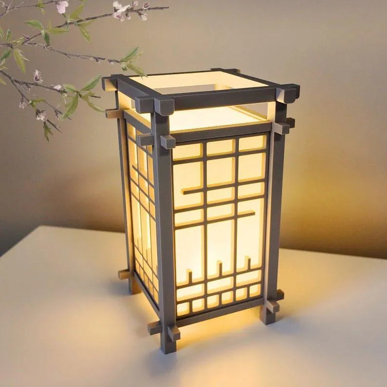 Minimalist Japanese Shoji Desk Lamp – Warm Gold Edition