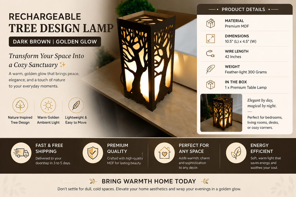 Rechargeable Tree Design Lamp Dark brown Golden Glow