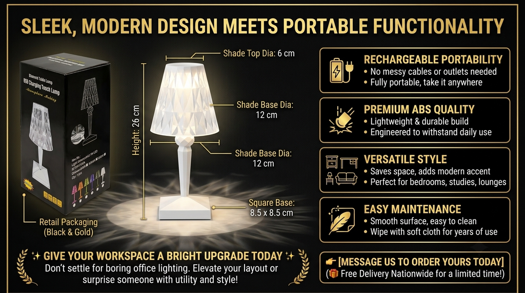 Starlight Bloom White Crystal USB Rechargeable Nightstand Lamp