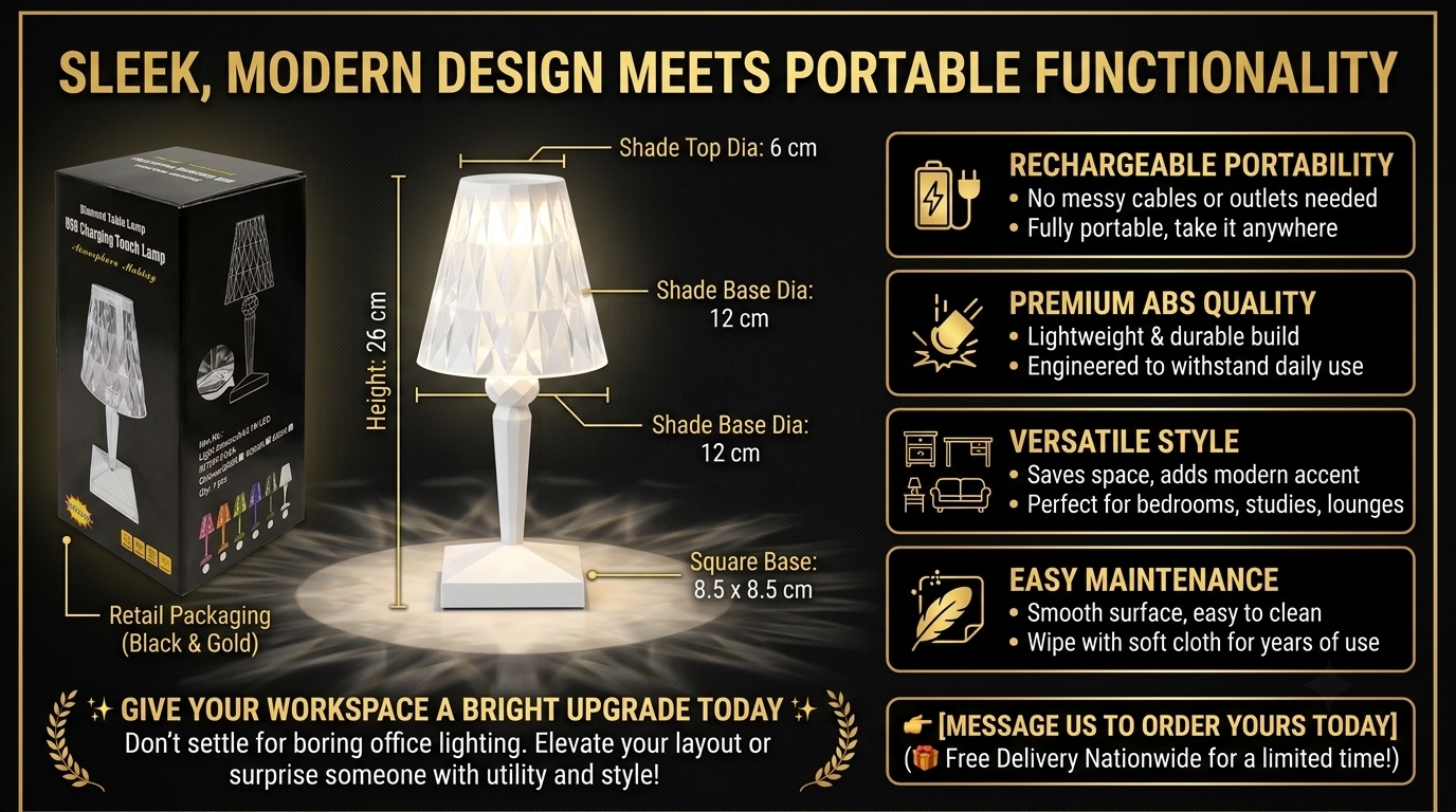 Starlight Bloom White Crystal USB Rechargeable Nightstand Lamp